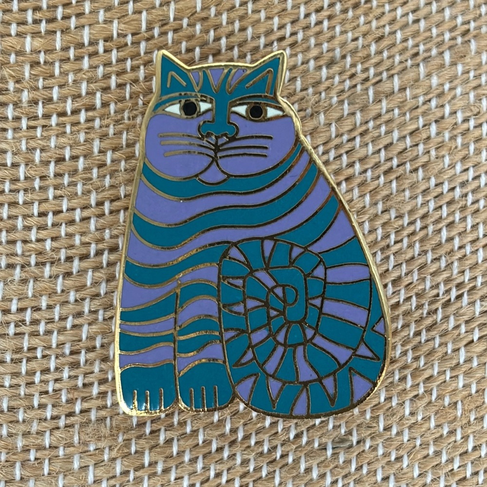 Vintage Laurel Burch Shambala Cloisonné Cat Pin